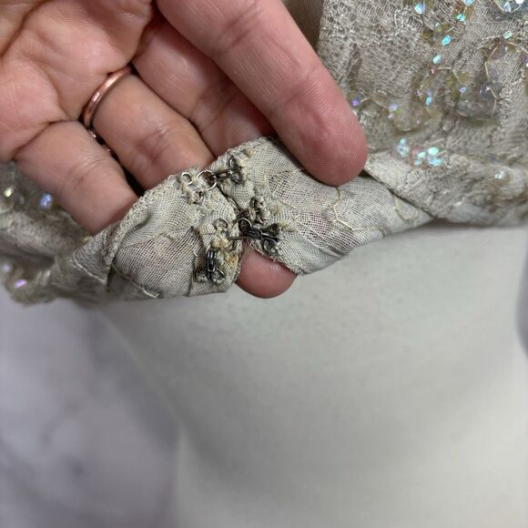 Vtg 60s Lace Shrug Vest Bolero Sz S Gray Sequence Embroidery Romantic Art Deco - Picture 11 of 16